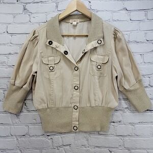 Y2K Sugar Tart Shacket Top Juniors XL Short Sleeve Cropped Bomber Snap-Up VTG